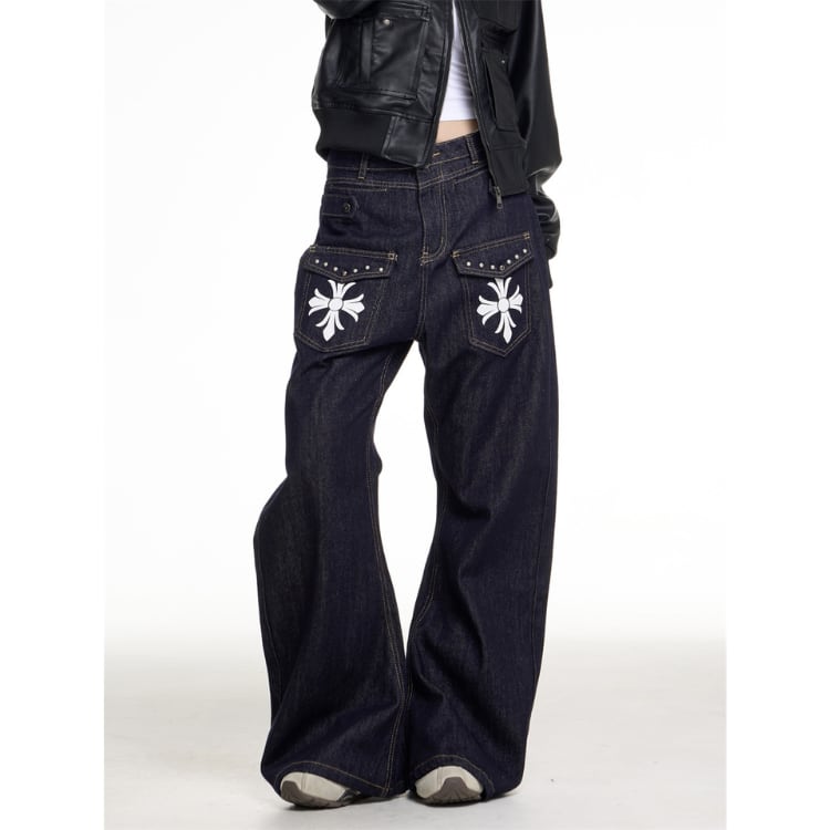 パッチポケット ワイドフレア デニムパンツ L00324