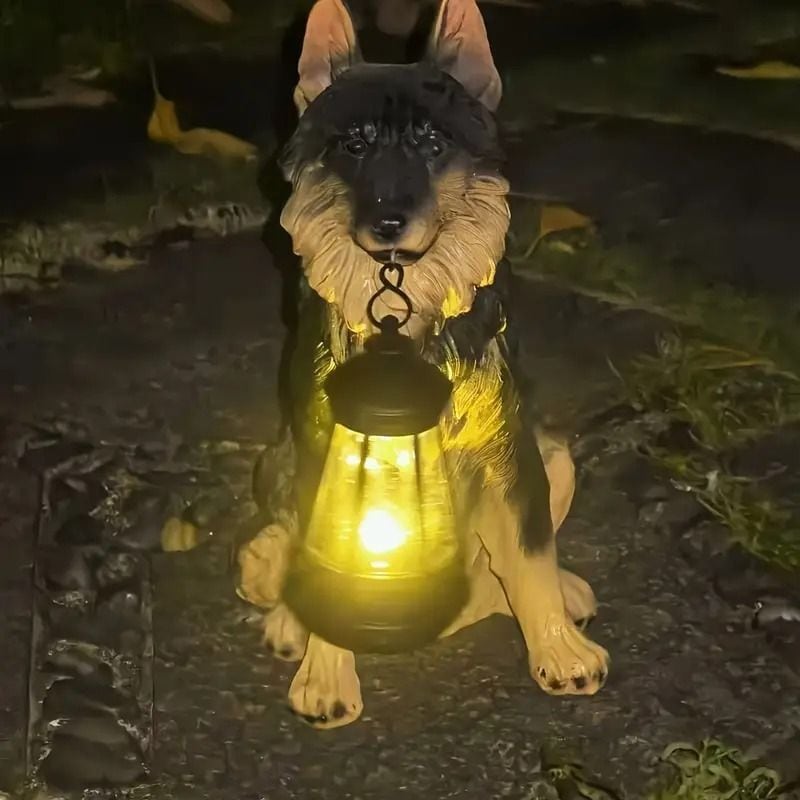 犬と蝶の置物 ソーラーライト付き ガーデンオーナメント ソーラーライト 犬 : 置物 犬と蝶 ガーデンオーナメント ガーデン