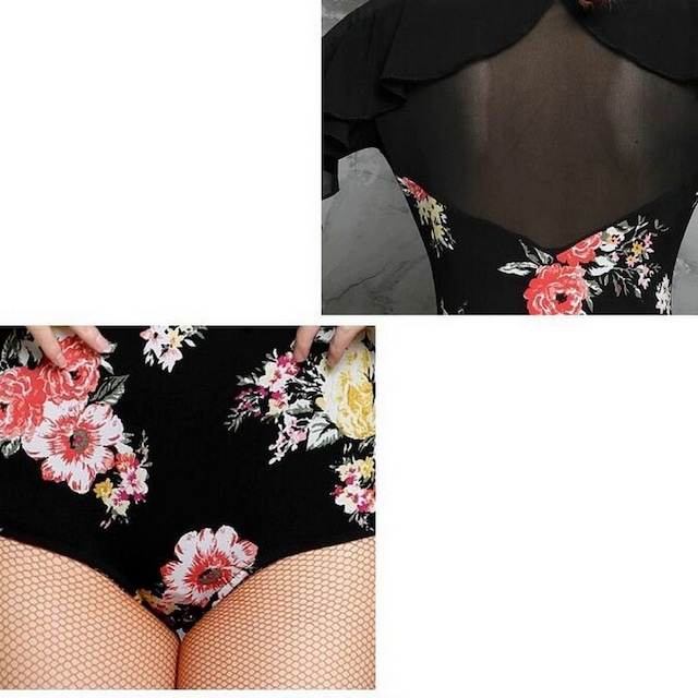 フリルスリーブ・フローラルダンストップス(レオタードタイプ) ds0920