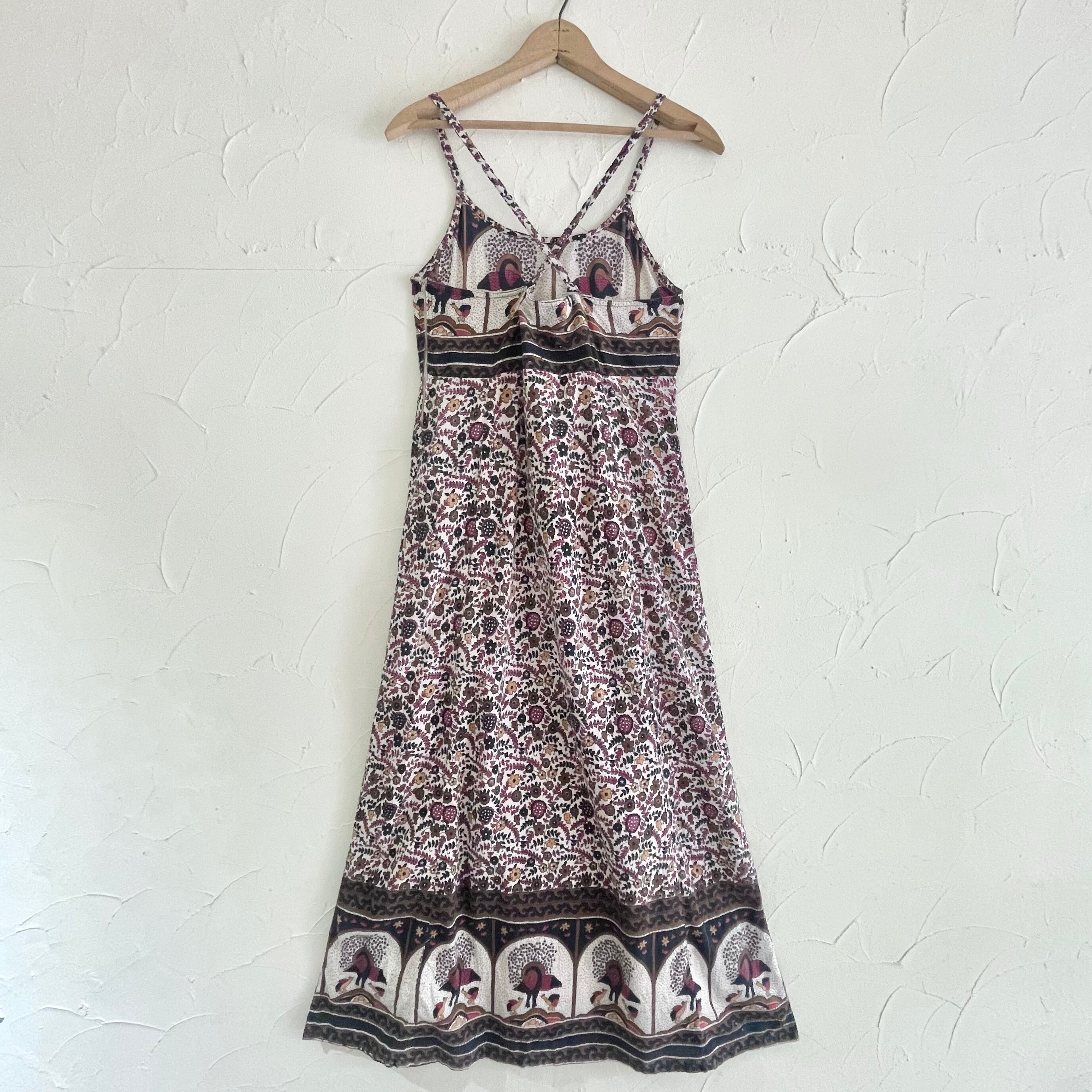 80s vintage made in India peacock print camisole maxi onepiece