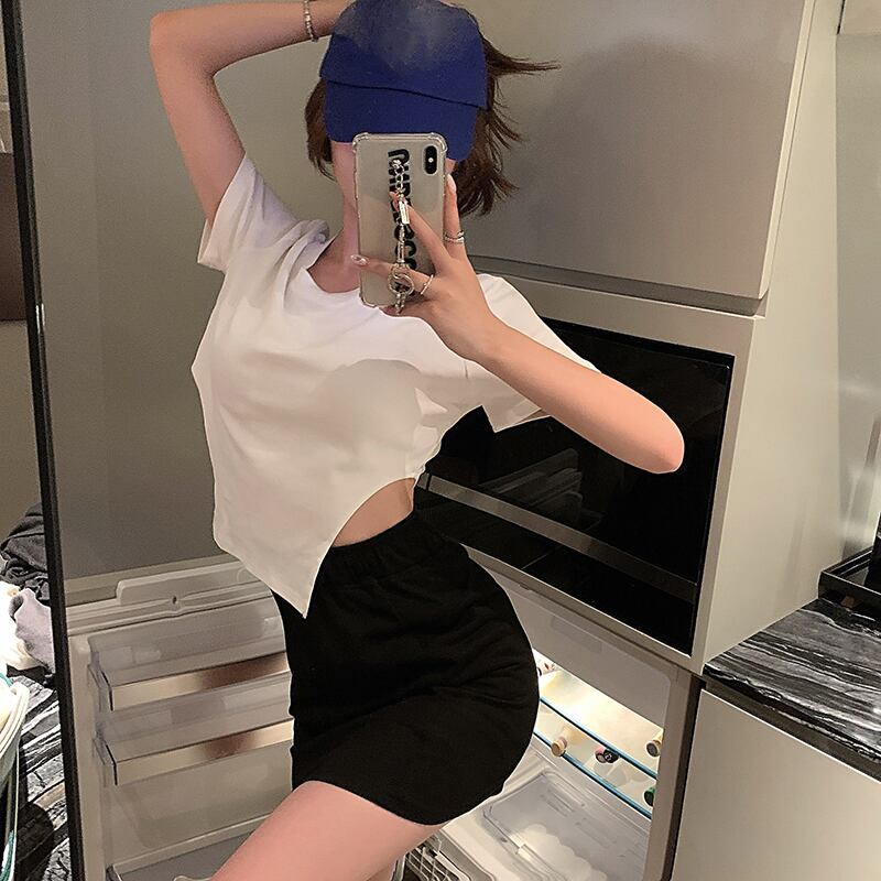 Tシャツ シャツ サマーショートスタイルスリムトップス 大人ガーリー スウィート キュート カジュアル 夏物 ブラックストロベリース94051006723