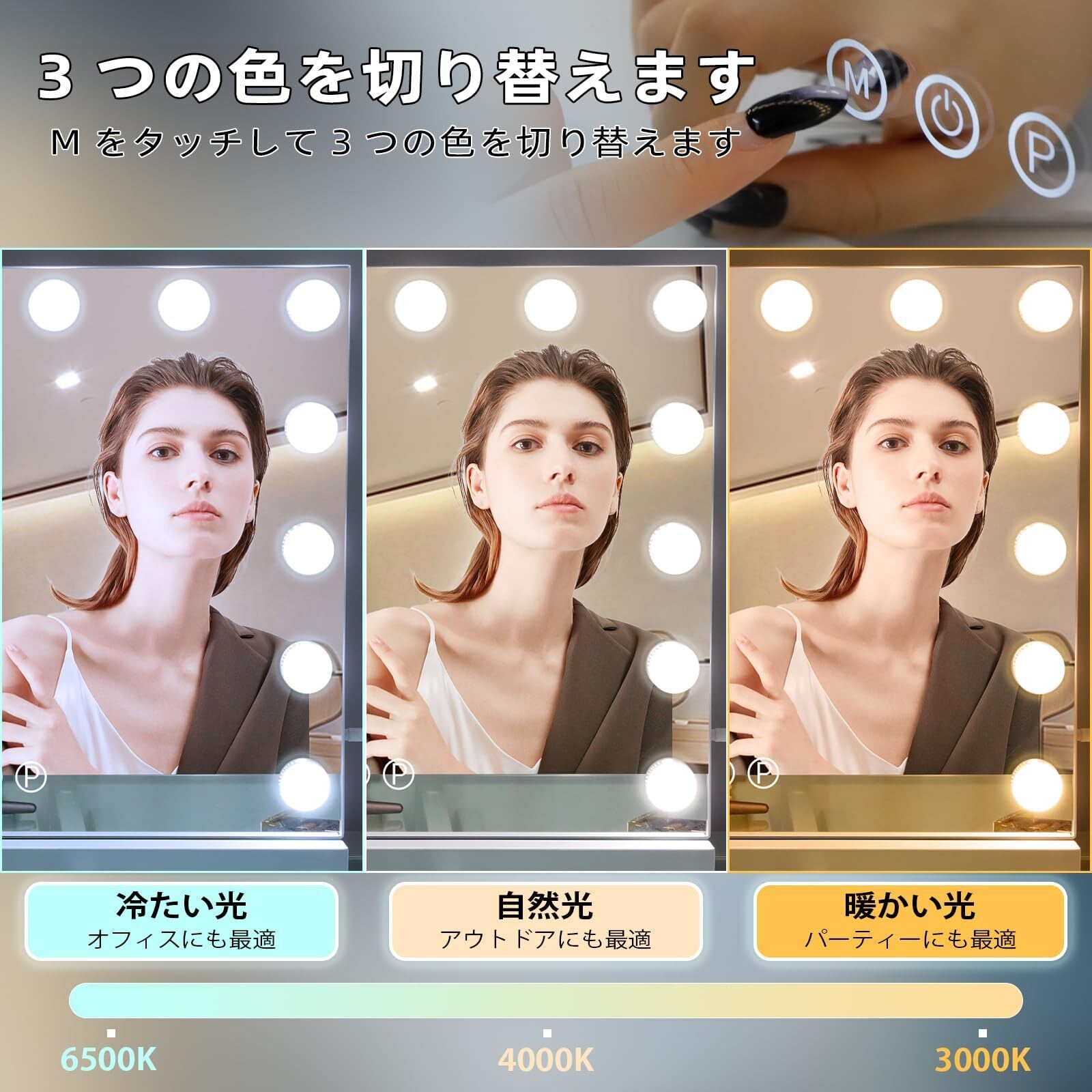 Hansong 女優ミラー ハリウッドミラー 化粧鏡 女優鏡 ライト付きミラー