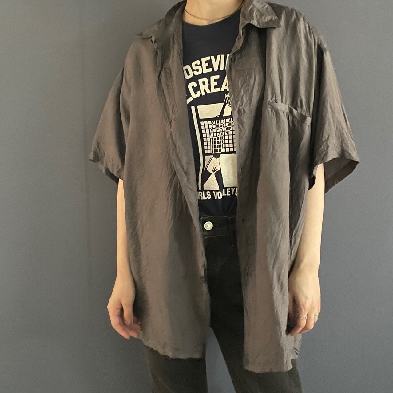 Silk charcoal open shirt