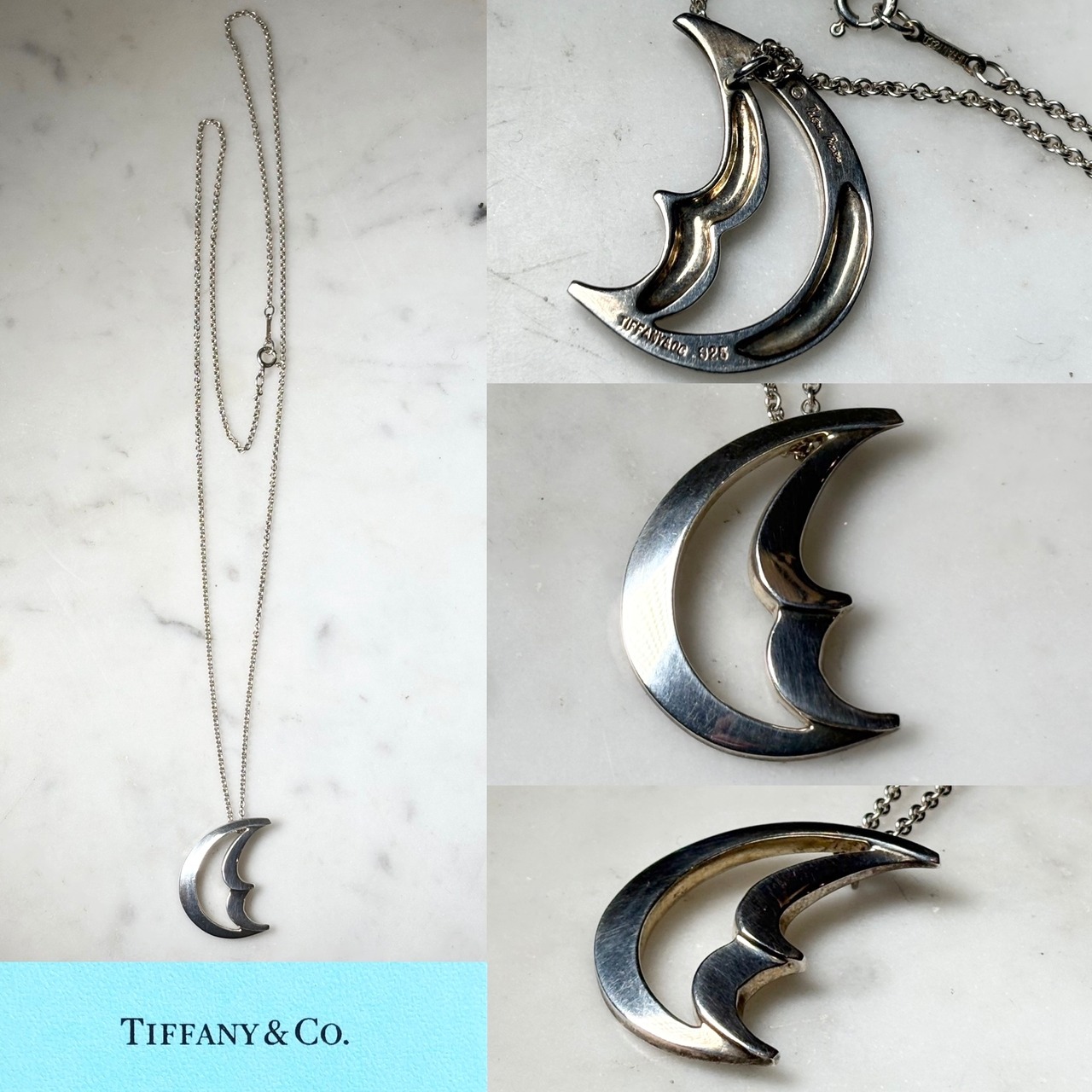 TIFFANY silver large “Crescent Moon” pendant necklace