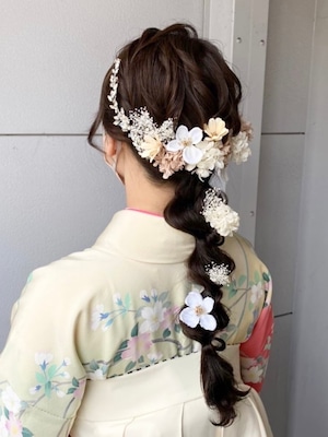 【小枝ビジュー髪飾り くすみピンク】ウェディング 袴 振袖 成人式 ヘアドレス ヘアパーツ プリザーブドフラワー ドライフラワーフラワー k-0097