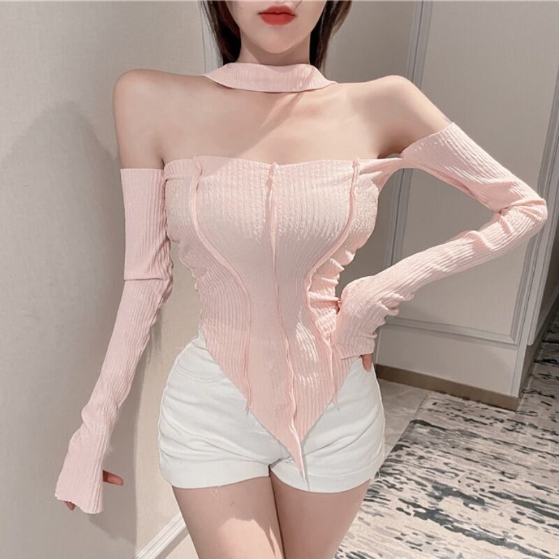 オータムストラップレススリムTシャツ トップス レディース ロング 秋物 ハンチェンe22532989796