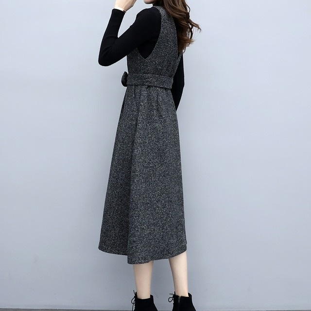 セットアップ レディース 春夏 秋冬 春 夏 秋 冬 ワンピース ジャンパースカート ニットトップス 長袖 黒 トップス ノースリーブワンピース ひざ丈 ミディアムワンピース ロング ミモレ丈 ワンピース シンプル ひざ丈ワンピ 2ピース セット カジュアルワンピ グレー