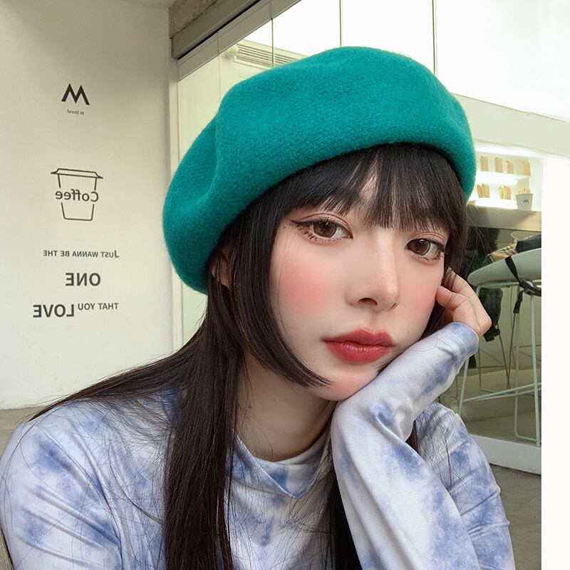 スタンダードオータムウィンターニットウールブルー レトロ 帽子 秋物 冬物 ベレット ヘアアクセサリー ブラック・アイド・ピーズ22891658714