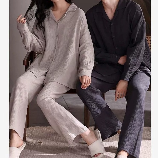 訳ありSALE【M-XL】lapel collar simple design cardigan style pajamas p1674
