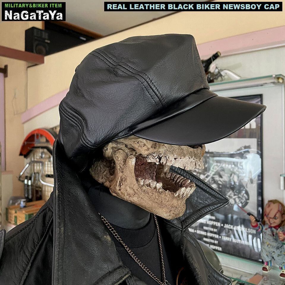 本革 BIKER モーターサイクルキャップ キャスケット リアルレザー