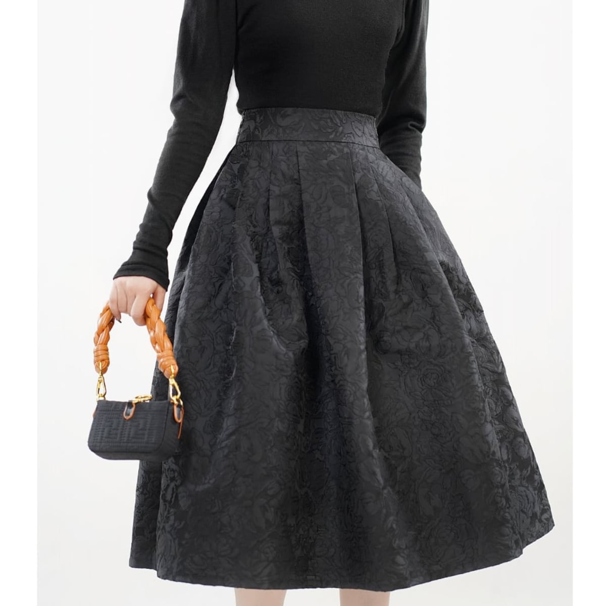 Embossed Jacquard Midi Skirt ch0136