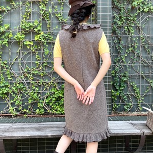 VINTAGE 60's "Bobbie Brooks" brown tweed frill dress