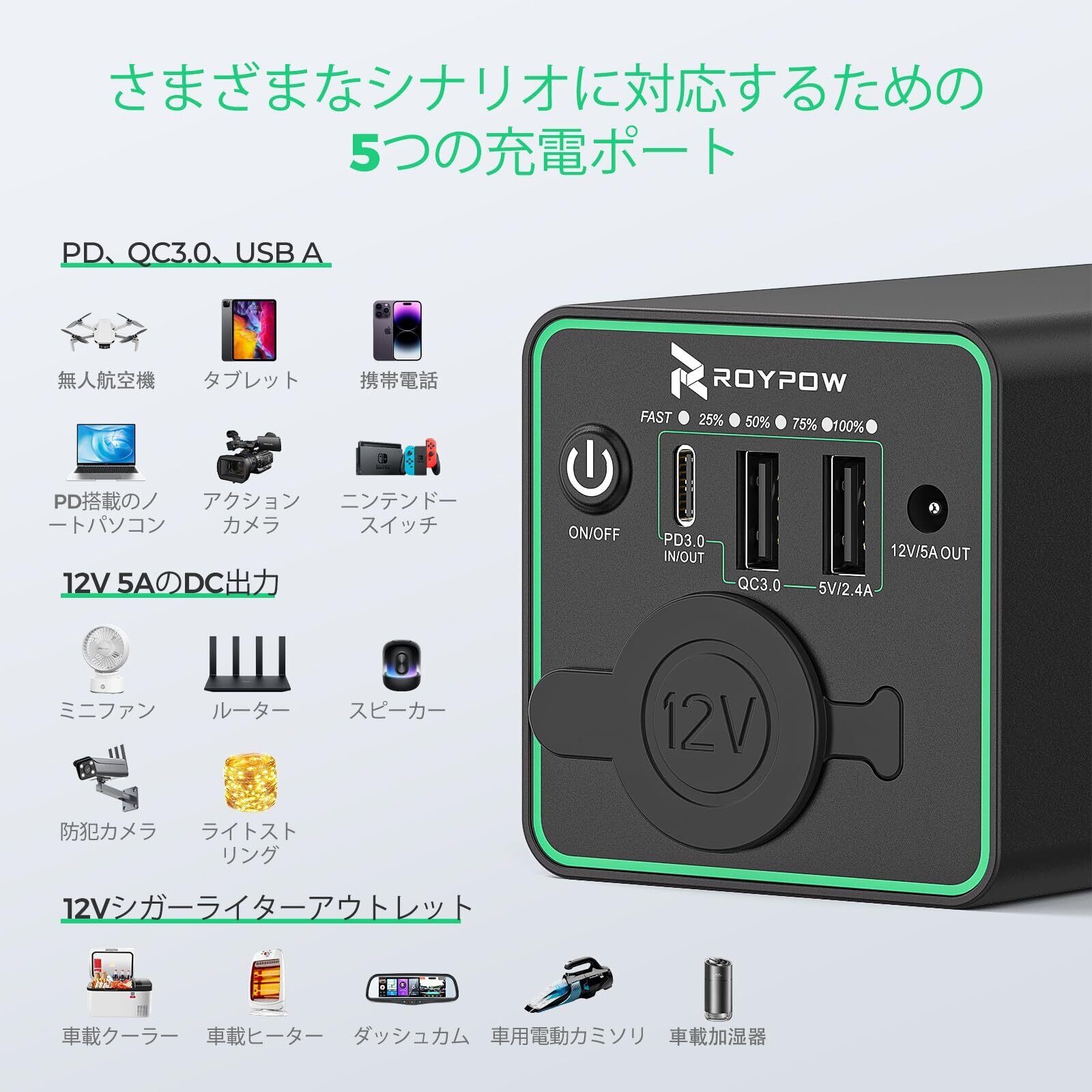 RoyPow ポータブル電源 12Vモバイルバッテリー 大容量 充電バッテリー