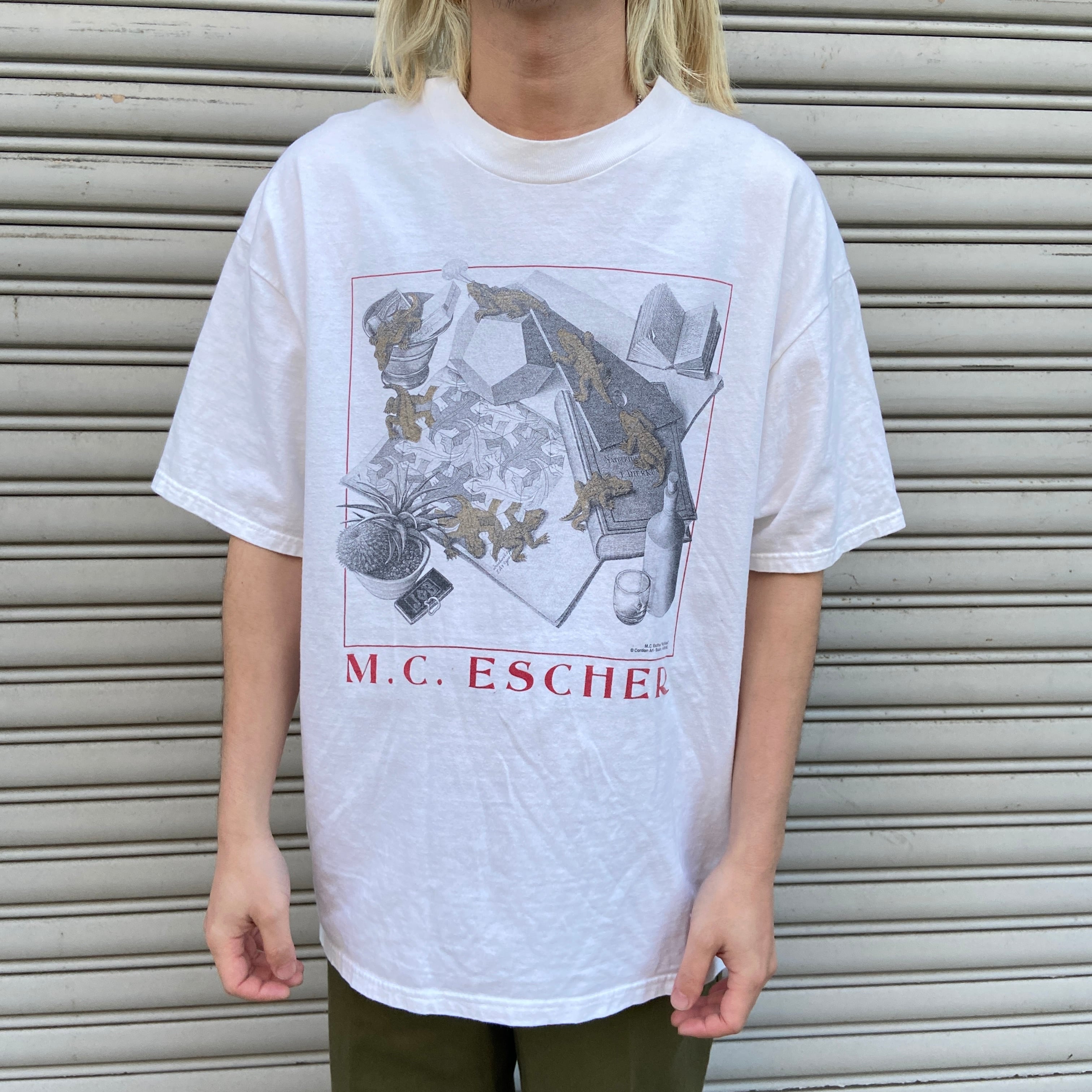 90s M.C. ESCHER エッシャー 騙し絵Tシャツ USA製 白 XL | 古着屋 Uan