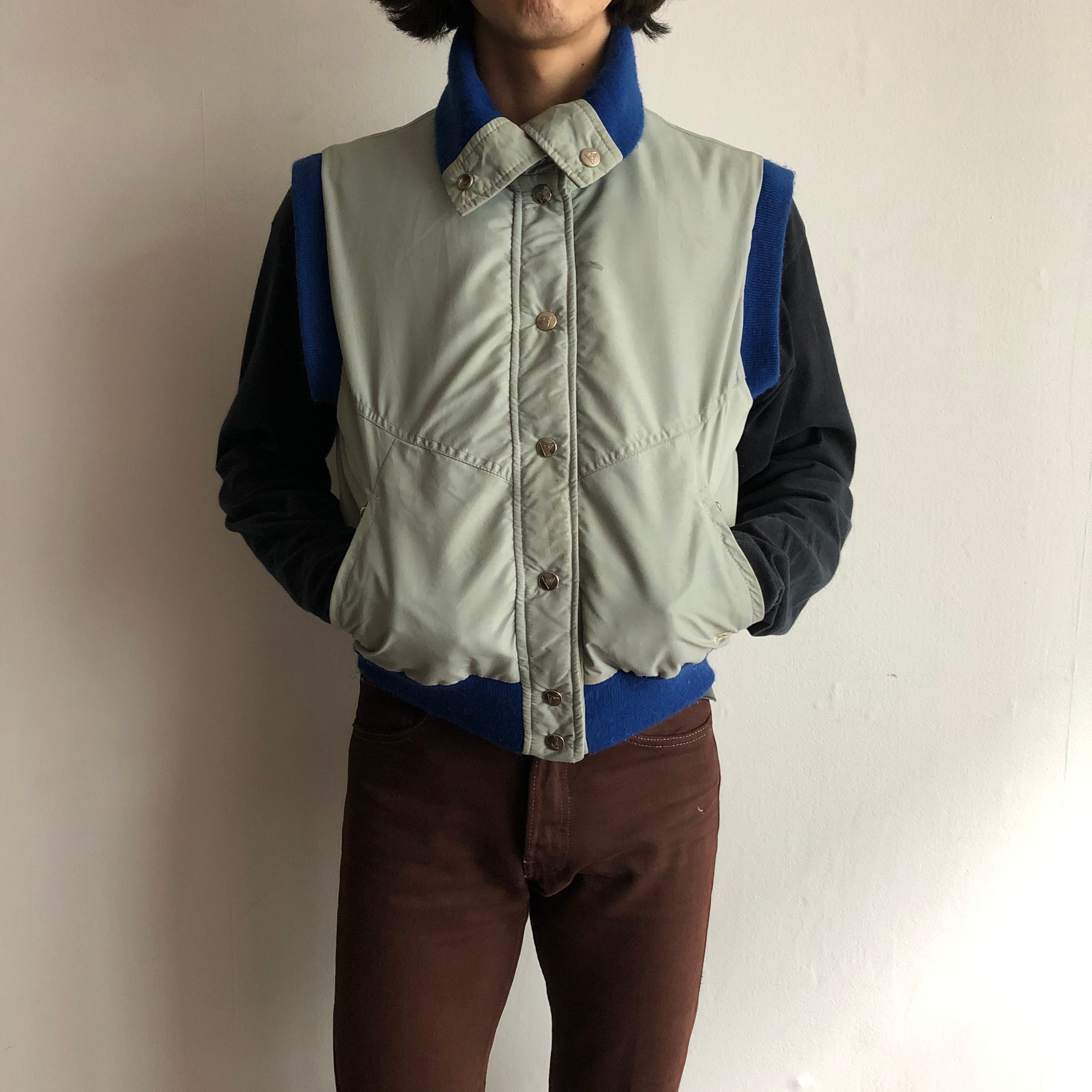 0098. 1990's gerry reversible down vest ブルー × グレー ダウン