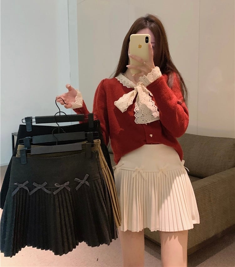 4色♡リボン付きアコーディオンプリーツミニスカート | selectshop.selepuu 