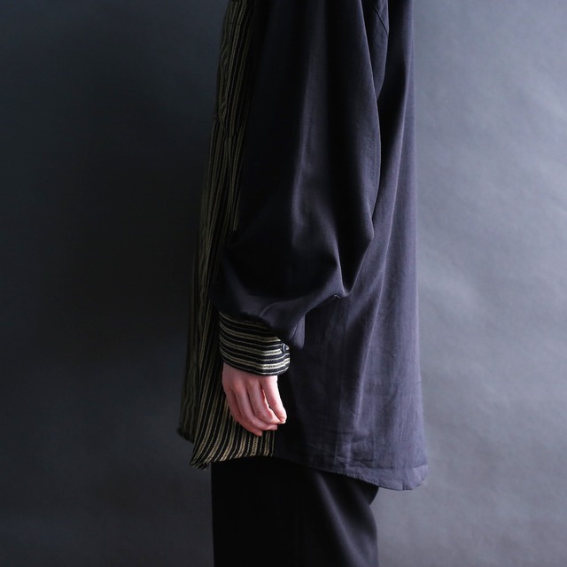 switching design l/s band collar black mode shirt