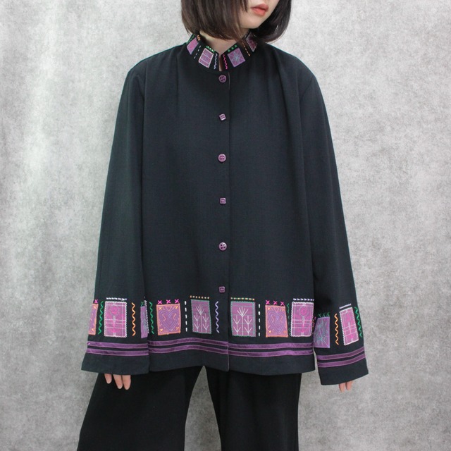 刺繍 purple panel sick design shirt