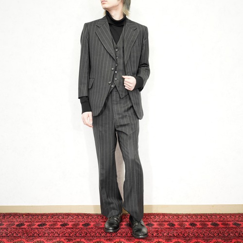 *SPECIAL ITEM* EU VINTAGE STRIPE PATTERNED WOOL 3 PIECE SET UP SUIT/ヨーロッパ古着ストライプ柄ウールスリーピースセットアップスーツ