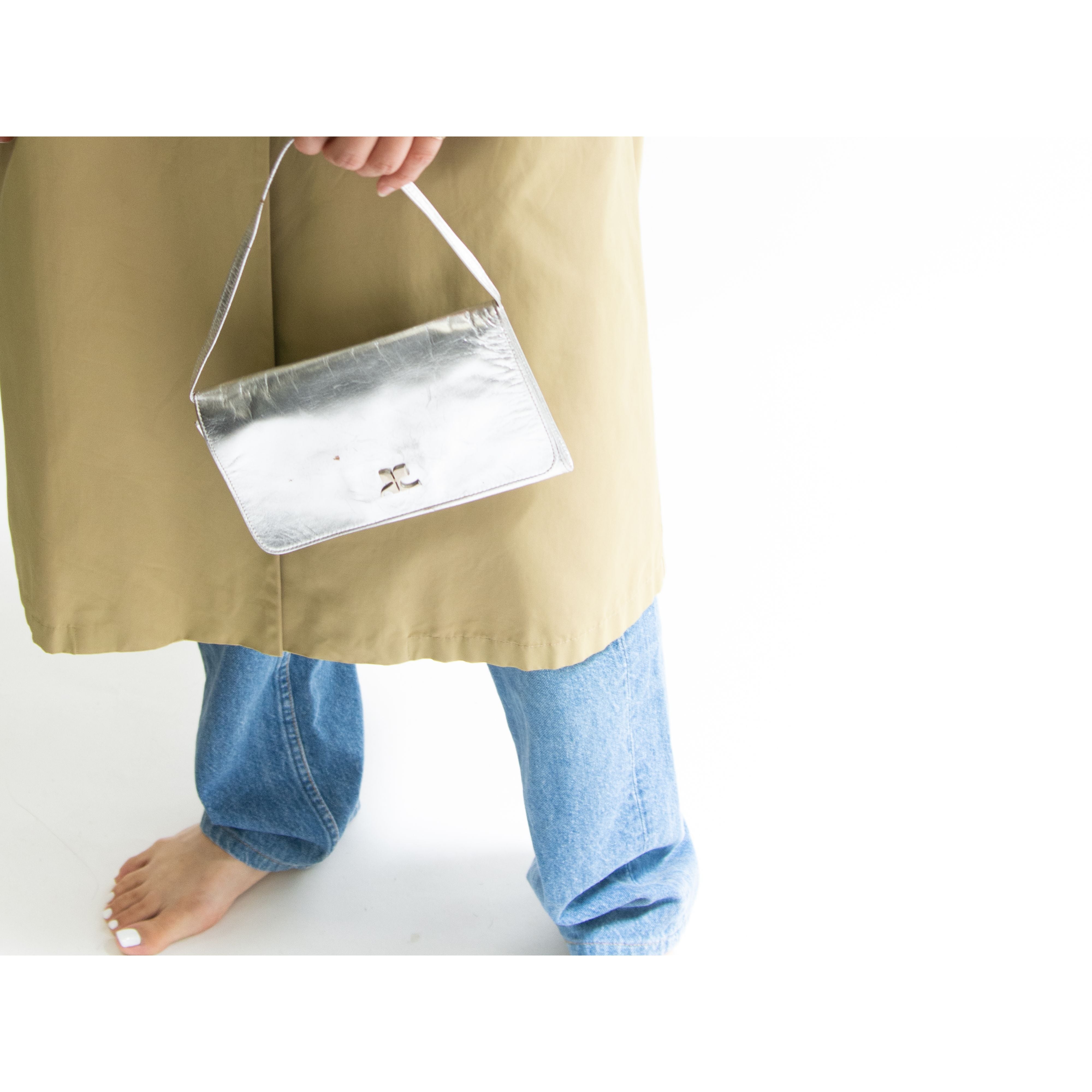 【Courreges paris】Made in France metallic leather mini bag（クレージュ フランス製 メタリック ミニハンドバッグ ）10b