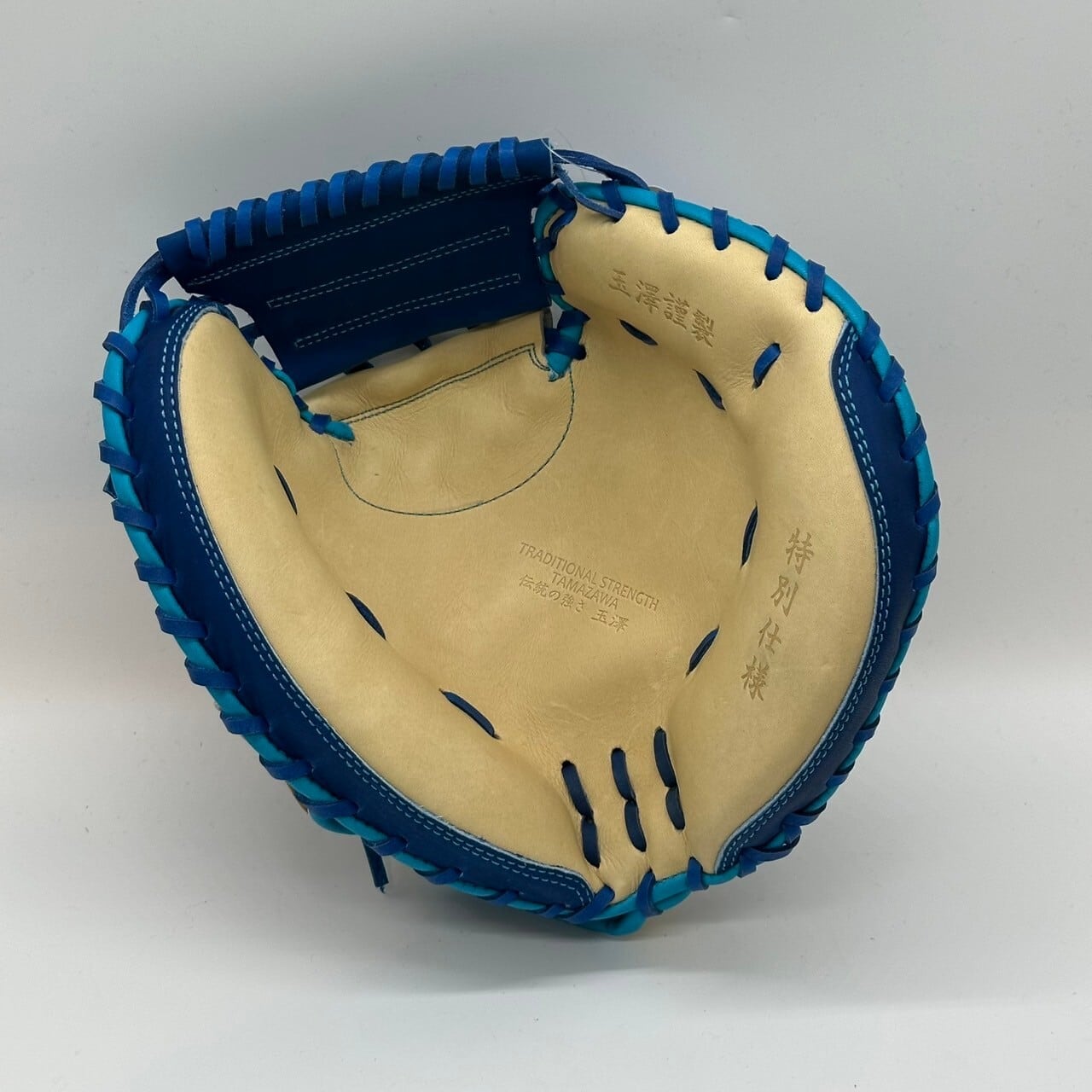 【軟式】【ジュニア】玉澤 キャッチャーミット 本体ブルーxキャメル 紐ブルー|タマザワ_02