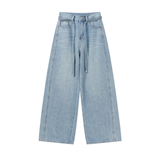 belted rhinestone denim pants　J00438