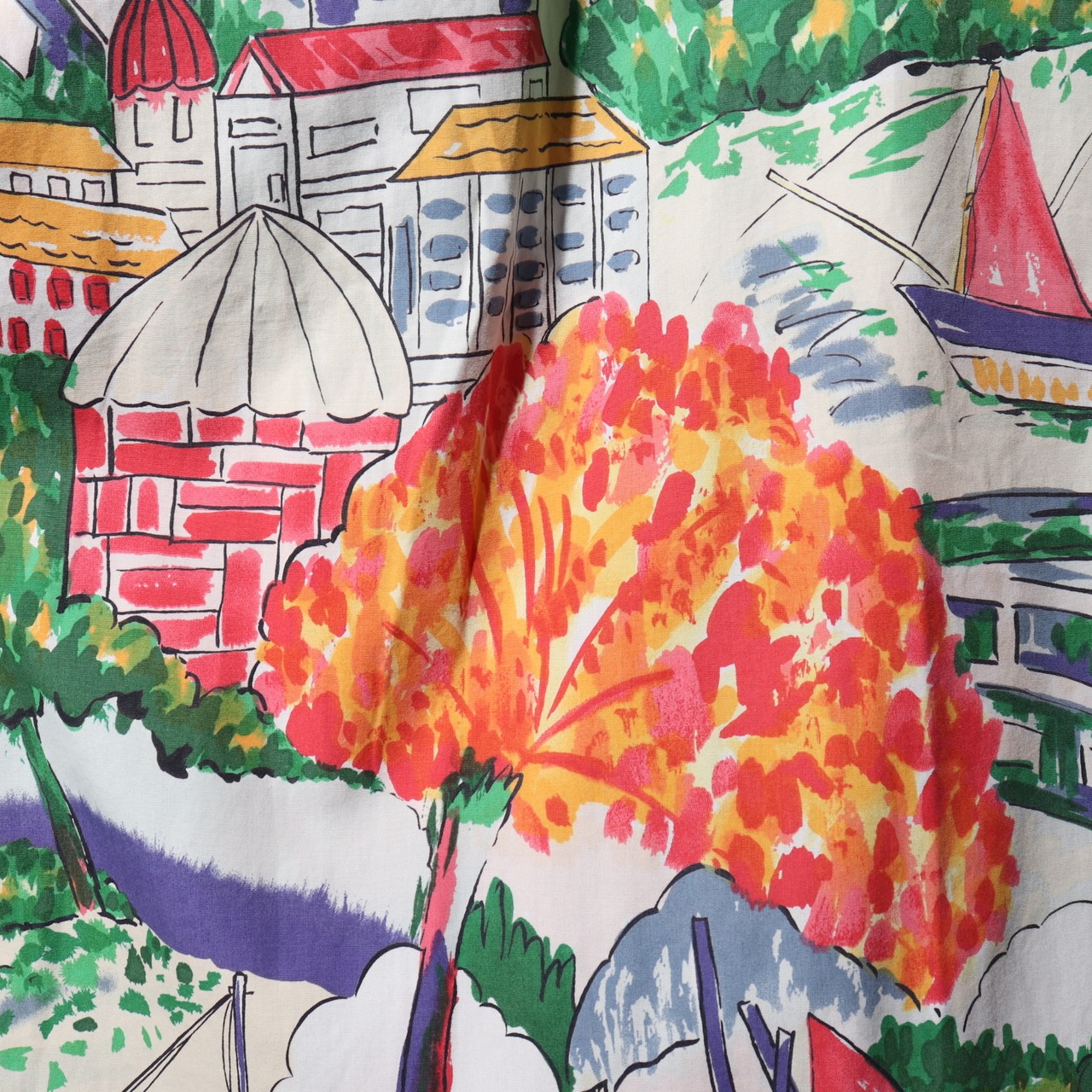 美品 XL USA 水彩画風 白 総柄 アロハ ポロラルフローレン 半袖開襟シャツ ホワイト