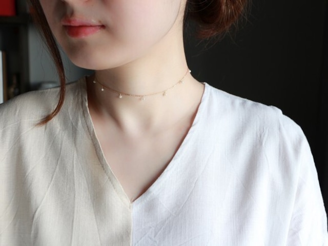 14kgf-petit pearl choker necklace(adjustable chain)