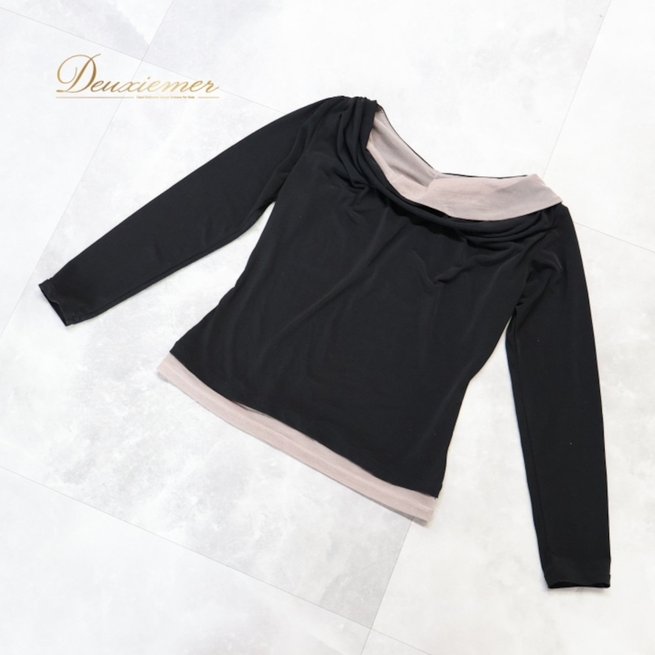 社交ダンス 衣装 トップス ブラウス ブラック系 チャコット Chacott 黒 茶 無地 シンプル 練習 レッスン 長袖 上品 パーティー イベント ステージ 柔らかい生地 伸縮 ストレッチ メッシュ生地 ダンス衣装