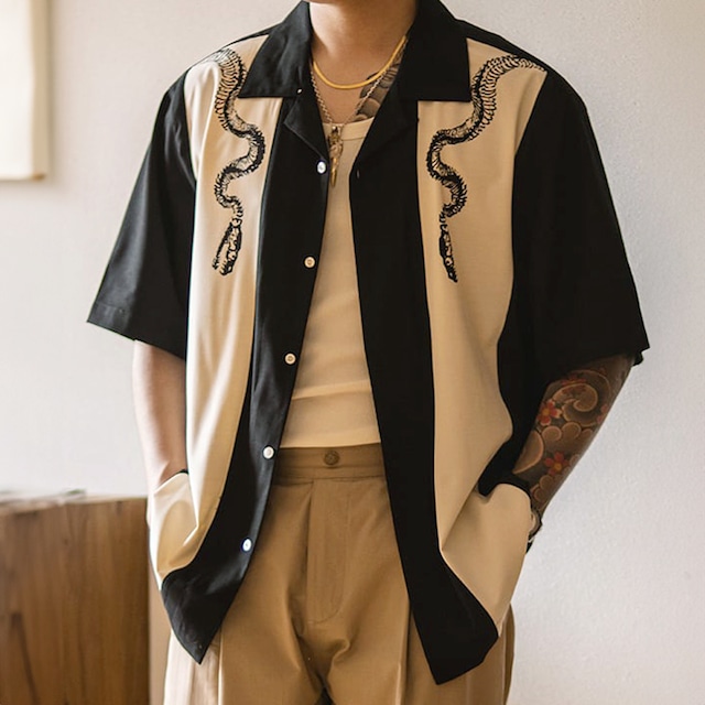 Retro snakebone print bowling shirt 00292