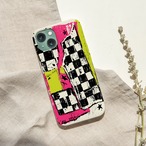 受注生産 iPhoneケース ピンクとチェッカーの紙片コラージュ｜ZINE風 ZINE048A