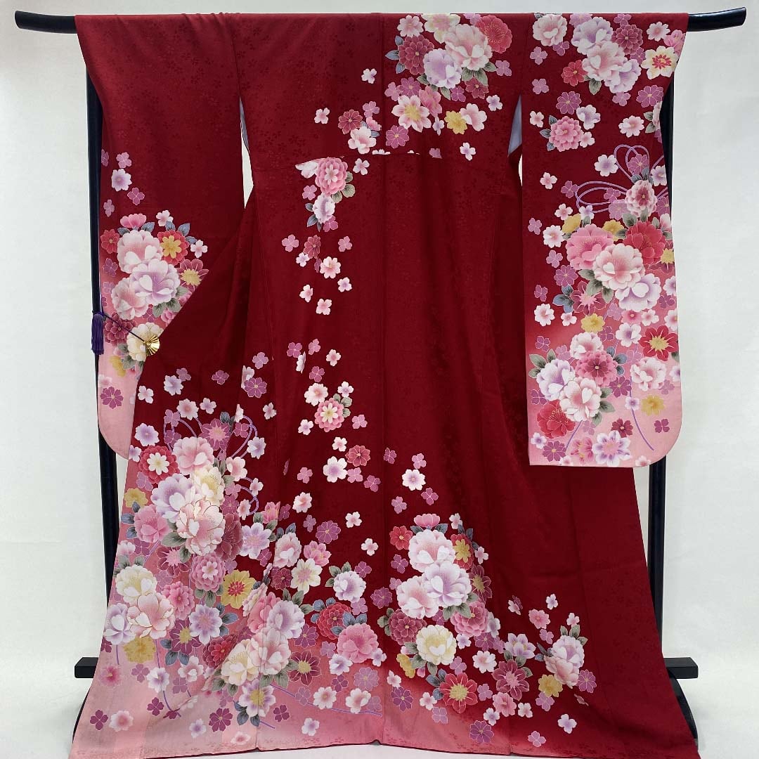 中古　振袖　正絹　美品　花柄　L サイズ　赤　黄色 ピンク　成人式　古典　裄69.5cm　身丈173cm　 1275 |  中古着物・リサイクル着物から新品着物の通販ショップ｜【公式サイト】祥美苑 powered by BASE