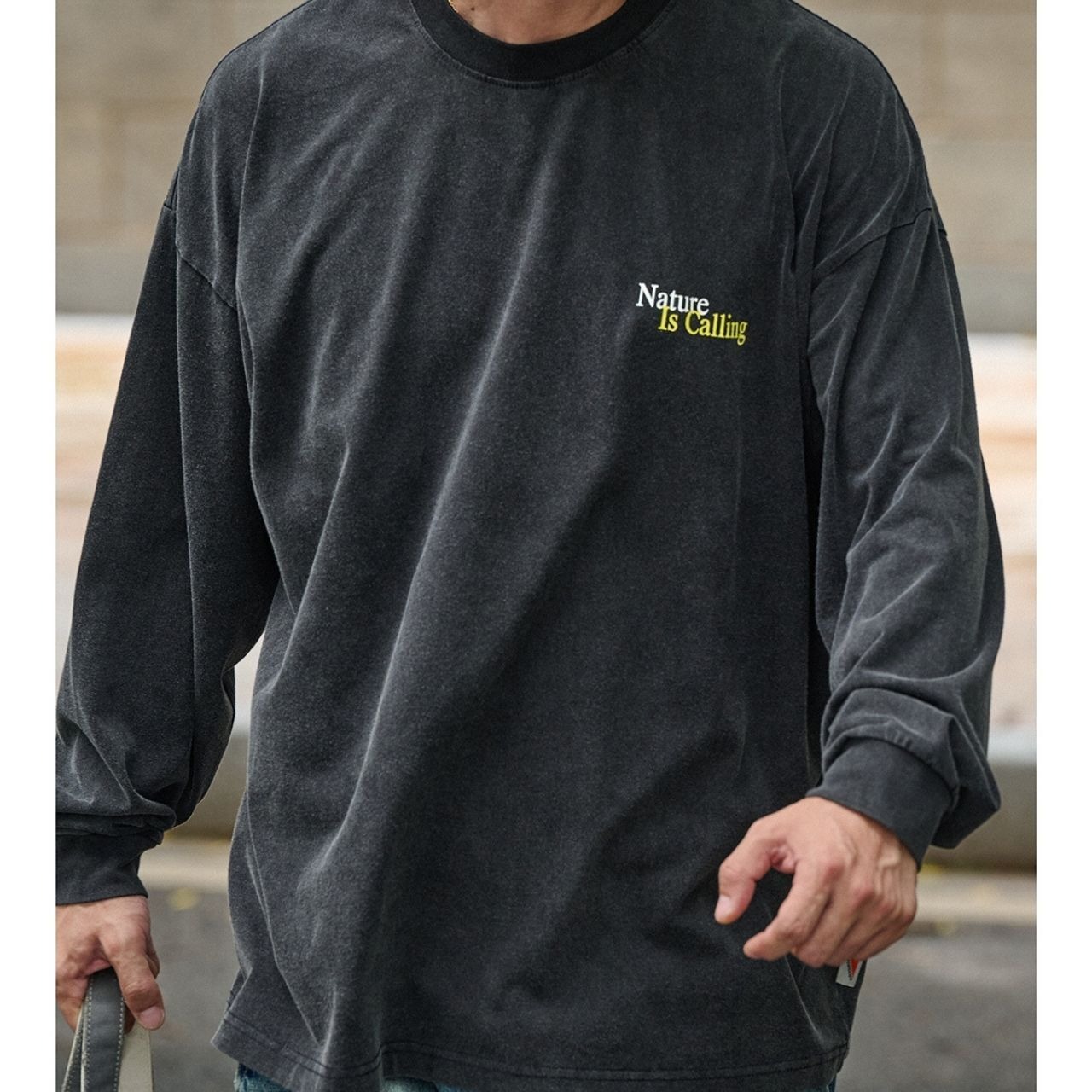 アルファベッドプリントウォッシュド加工ロングTシャツ　1168