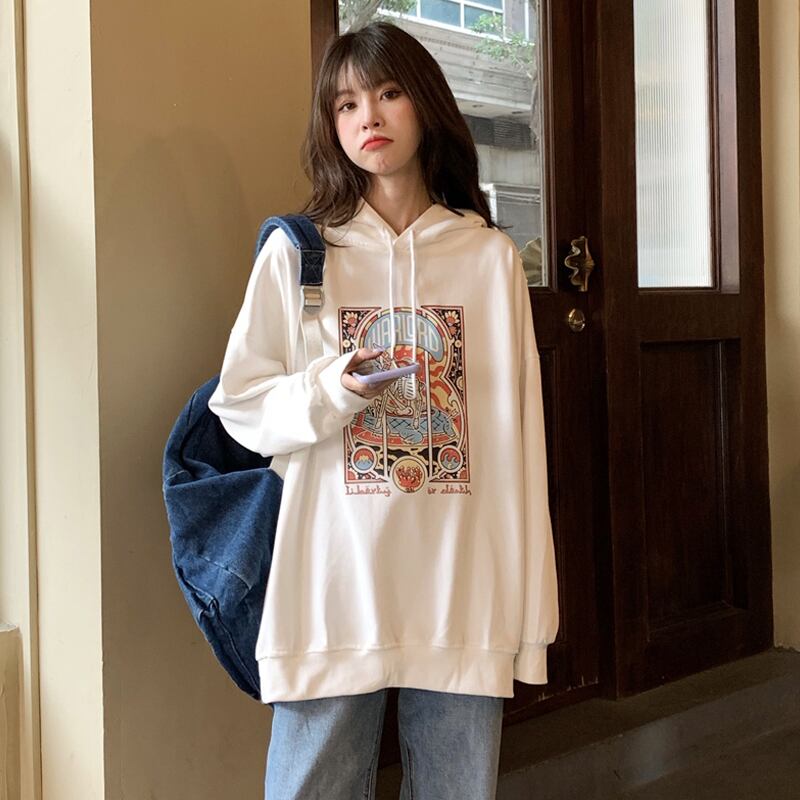 フードセーター スプリングオータム薄手ルーズトップス ストリート 春物 秋物 試着室95901650540