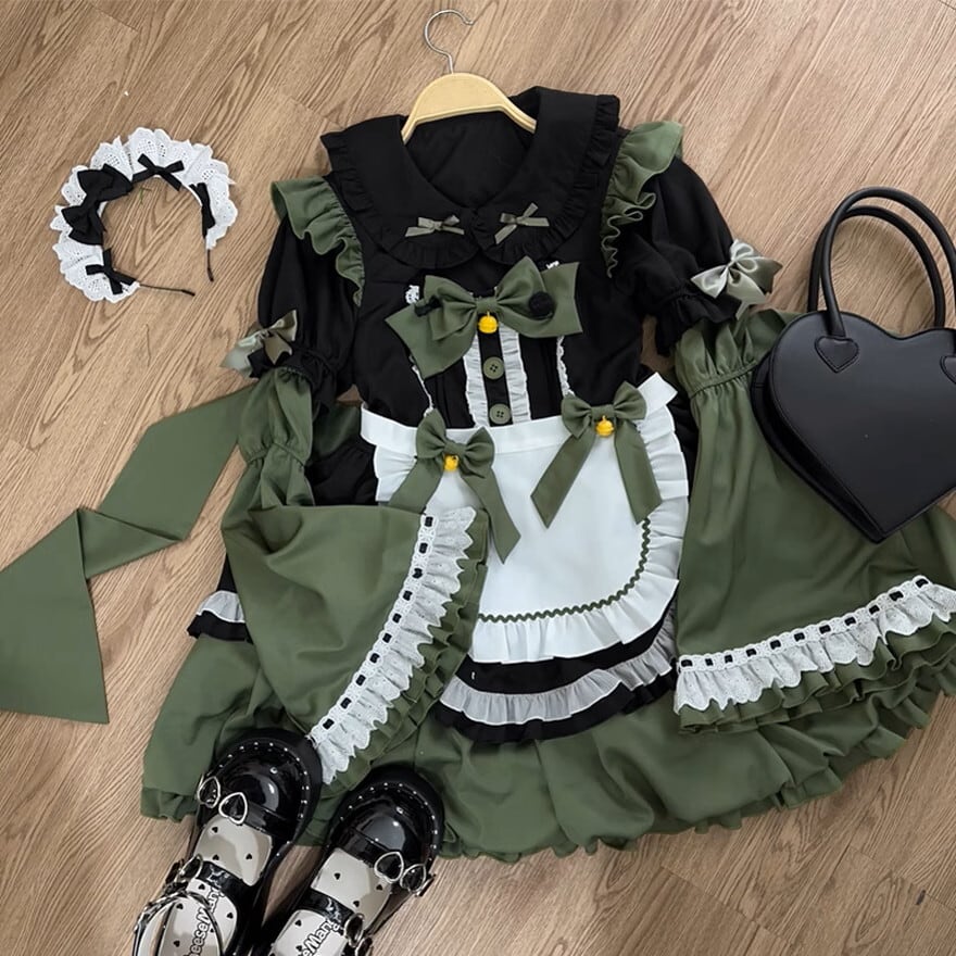 ゆめかわ ワンピース メイド服 中華ロリータ トランペットスリーブ