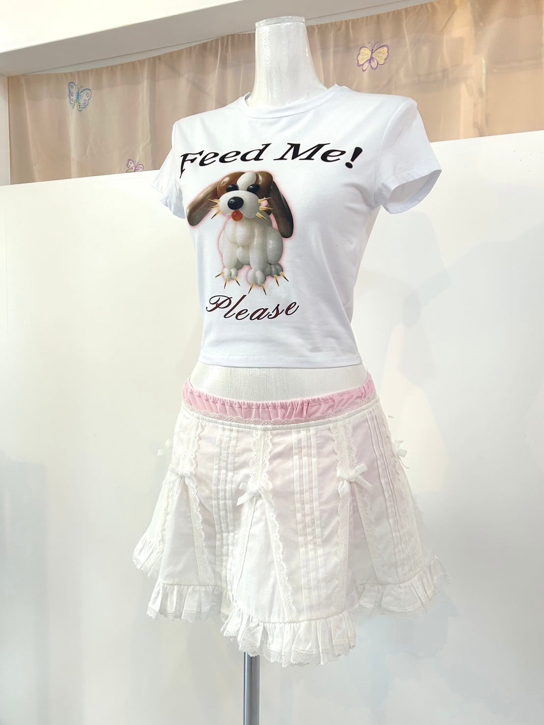 Nodress White Lace Trim Cotton Mini Skirt