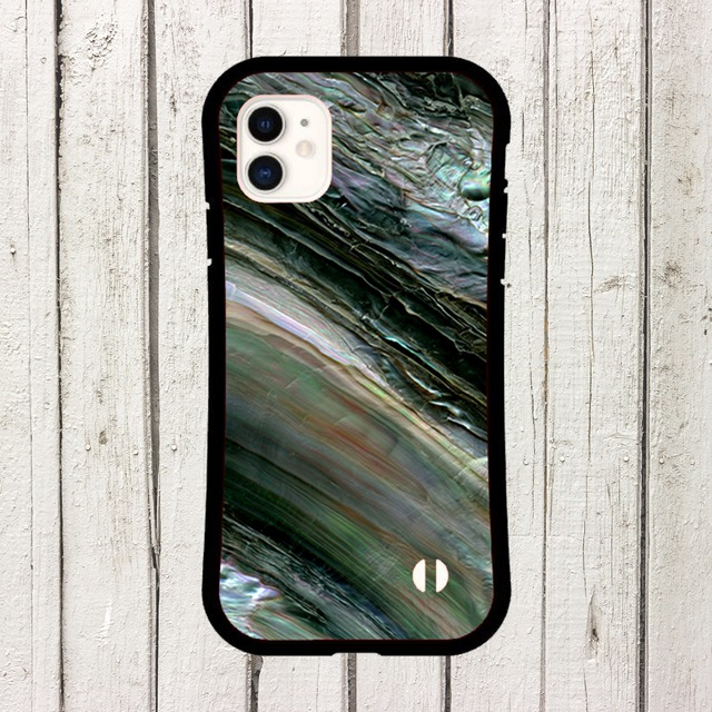 iPhoneケース シェル 貝殻模様｜ブラックシェルのシックな光沢プリント SHELL006-4