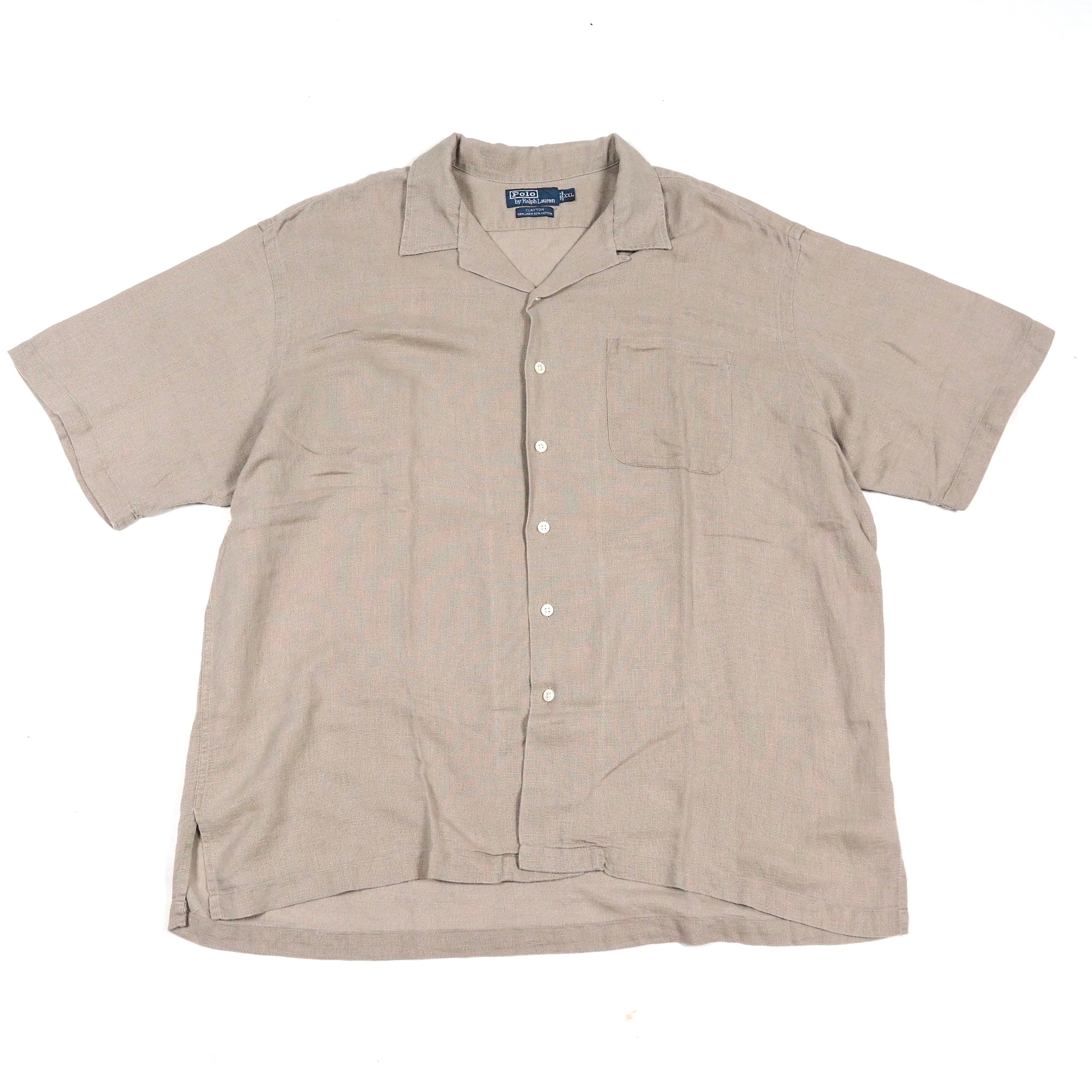 Polo by Ralph Lauren【CLAYTON】linen open collar stripe S/S shirt XXL /Beige