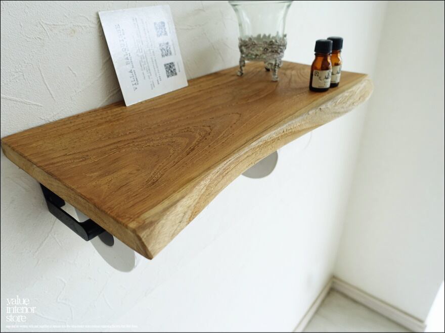 無垢材 オールドチークトイレットペーパーホルダーNA/3 トレイペーパーホルダー 古材 手作り 銘木 一点物 ナチュラル 和風 幅45cm