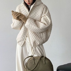 hooded diamond quilted zip jacket 14885
