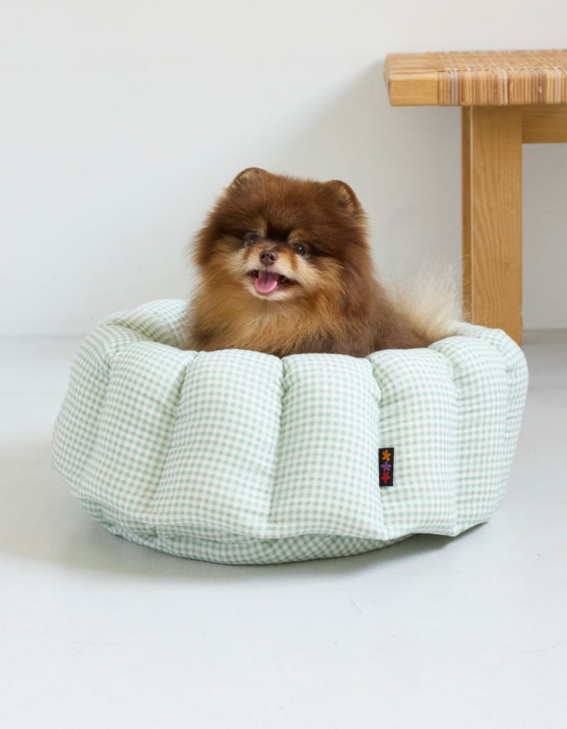 予約【azalea】Soft Mini Gingham Canelé Cushion (mint)