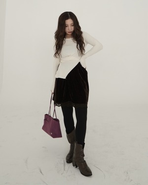 Ribbed Button Detail Long Sleeve Top ／White