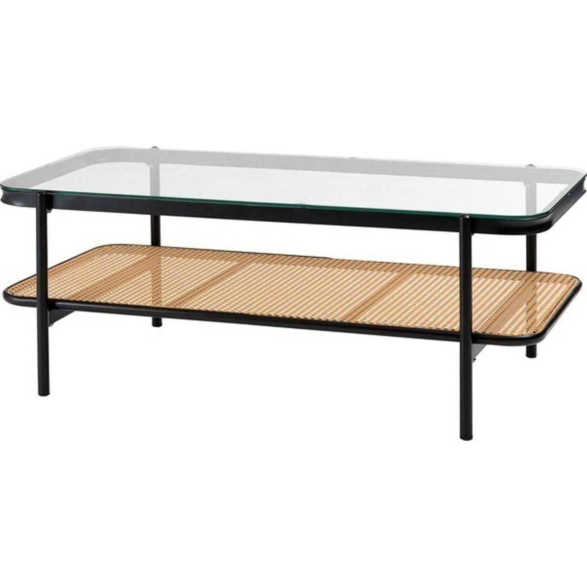 リビングテーブル TOE-130BK ガラステーブル 透け感 抜け感 おしゃれ シンプル ブラック 黒 ディスプレイ収納 棚 かっこいい モダン インダストリアル ラタン テーブル 机 つくえ ベージュ 吸盤付き ガラス クリアテーブル クリア