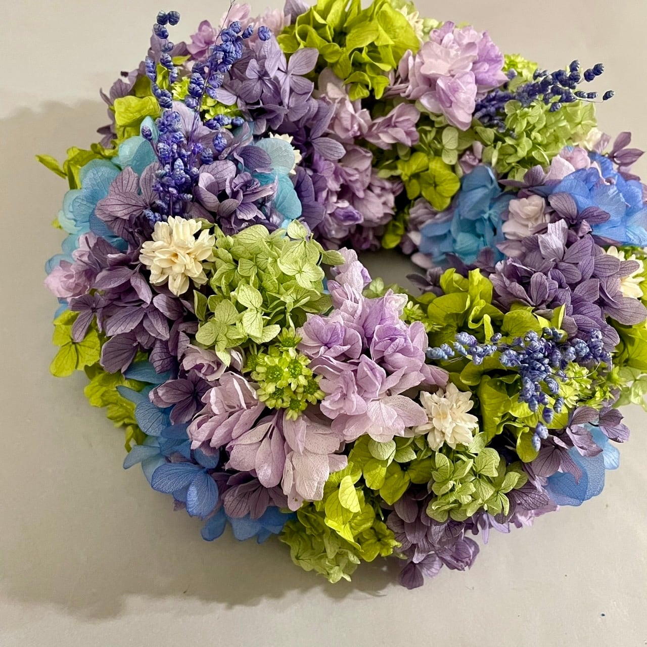 アジサイ プリザーブドフラワーリース オールシーズン 春夏秋冬 紫陽花