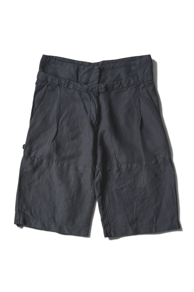 00's~ "IKKS" Garment-Dyed Cotton Double-Waist 1-Tuck Shorts
