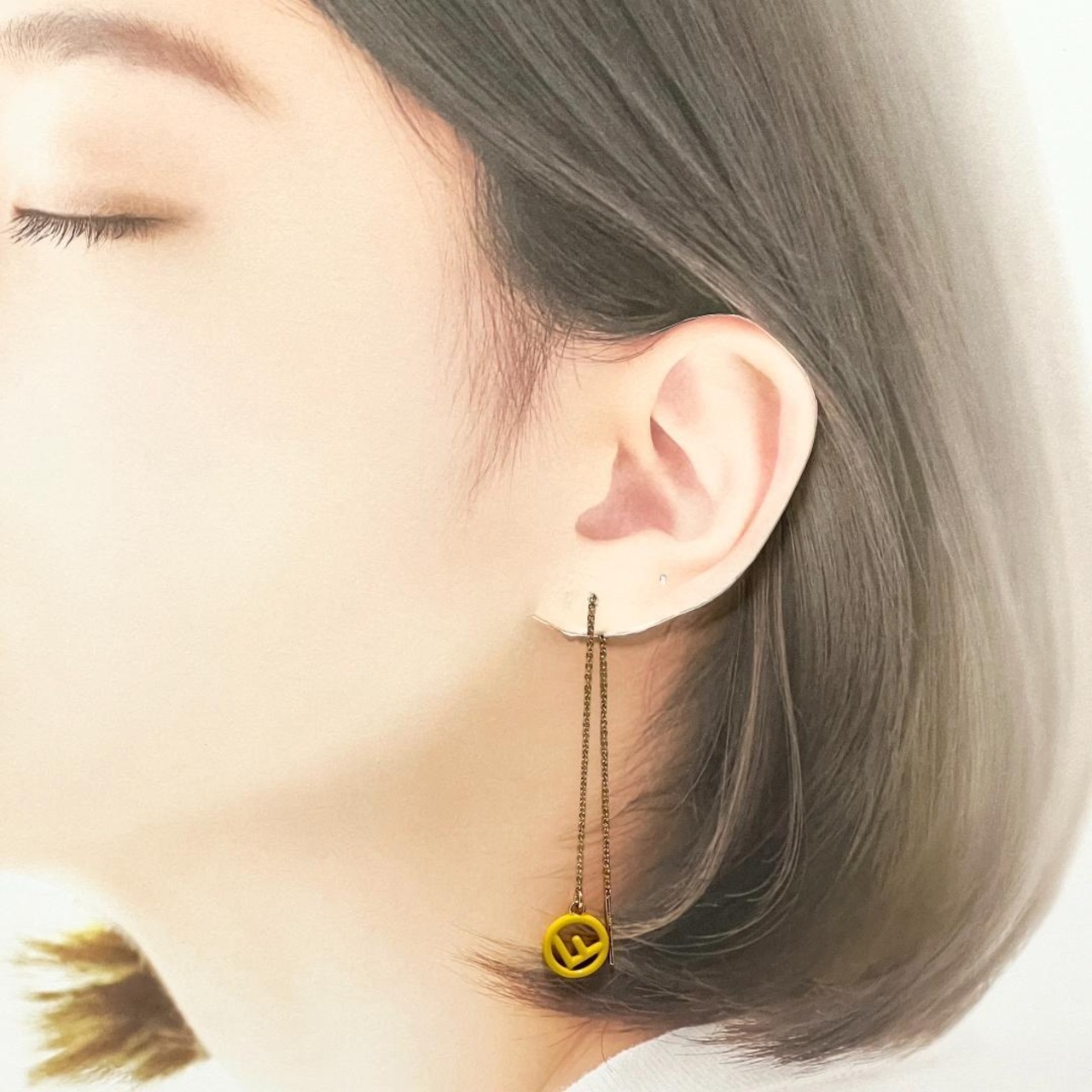 超美品】フェンディ FENDI レディース チェーン ドロップ ピアス エフ 