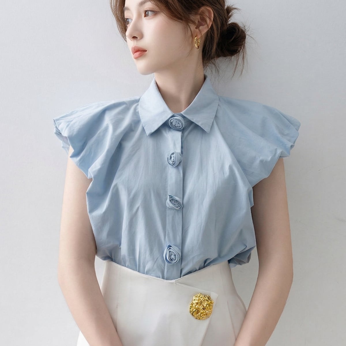 ローズボタン・フェアリーパフブラウス ch0508