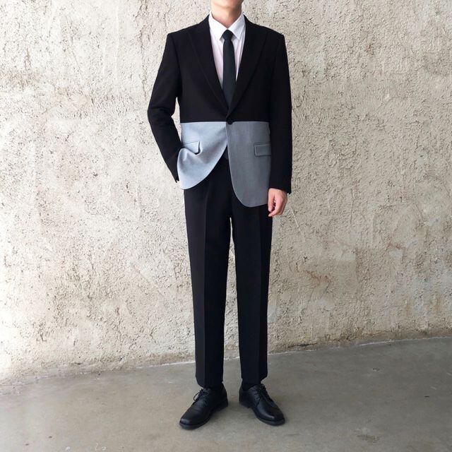 【予約販売】メンズ スーツ バイカラー シック スリム ツートン 男前 ブラック 黒 シングル ジャケット パンツ セット セットアップ クラシック レトロ フォーマル パーティ 二次会 同窓会 結婚式 韓国 トレンド 大きいサイズ M/L/XL/2XL/3XL