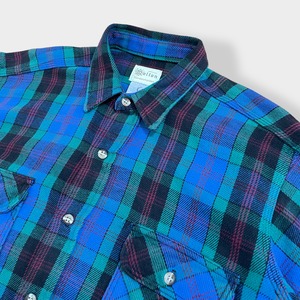 【melton】90s USA製 コットン Flannel Shirt フランネルシャツ ネルシャツ ヘビーネル 長袖 チェック カジュアルシャツ Made In USA L メルトン US古着