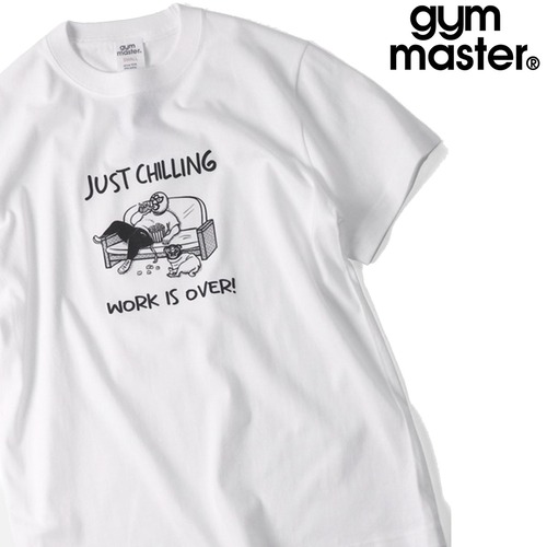 gym mastr ジムマスター JUST CHILLING リラックスTシャツ｜5.6oz コットン100%｜発泡プリント｜犬好き・ビール好きに ホワイト